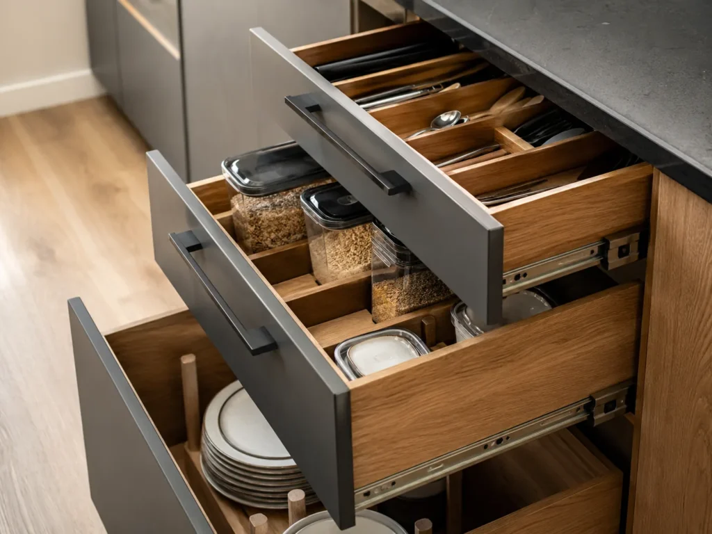 Cajones organizados de cocina moderna