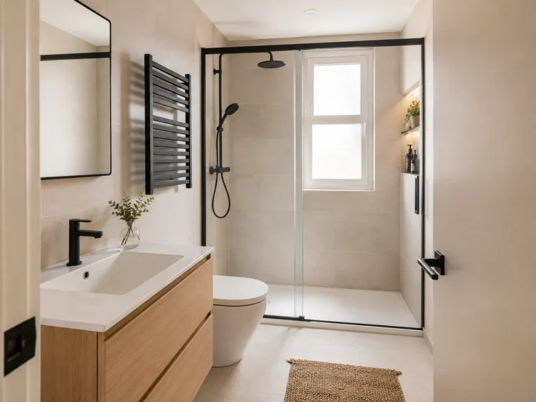 Baño moderno con ducha de cristal